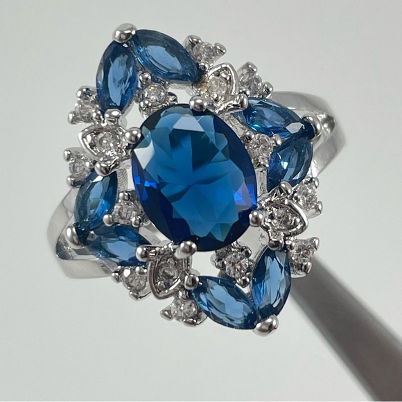 Rings Women’s Jewelry Art Deco Vintage Look Blue Sapphire CZ Silver Plated